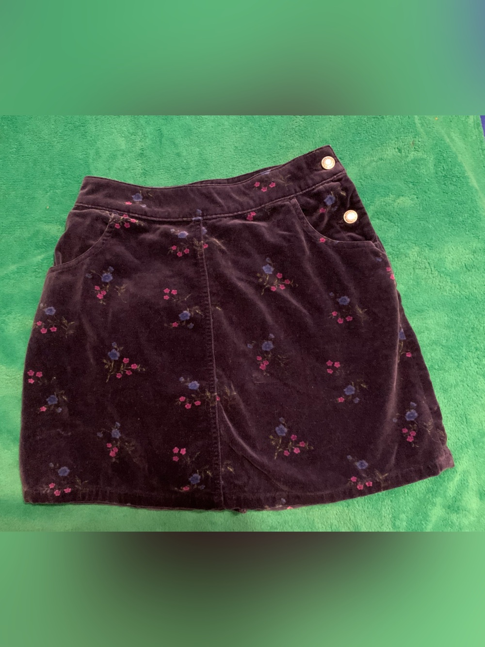 Vintage 90s GAP Floral Corduroy Mini Skirt Size 12 Purple Boho Whimsigoth
